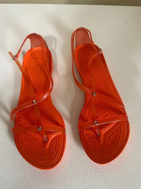 CROCS Women's Orange Flat Sandals. Good Condition. Size 8. - Picture 1 of 11